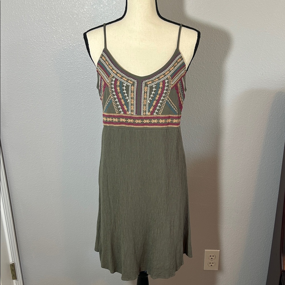 Maurices Olive Dress with Embroidery